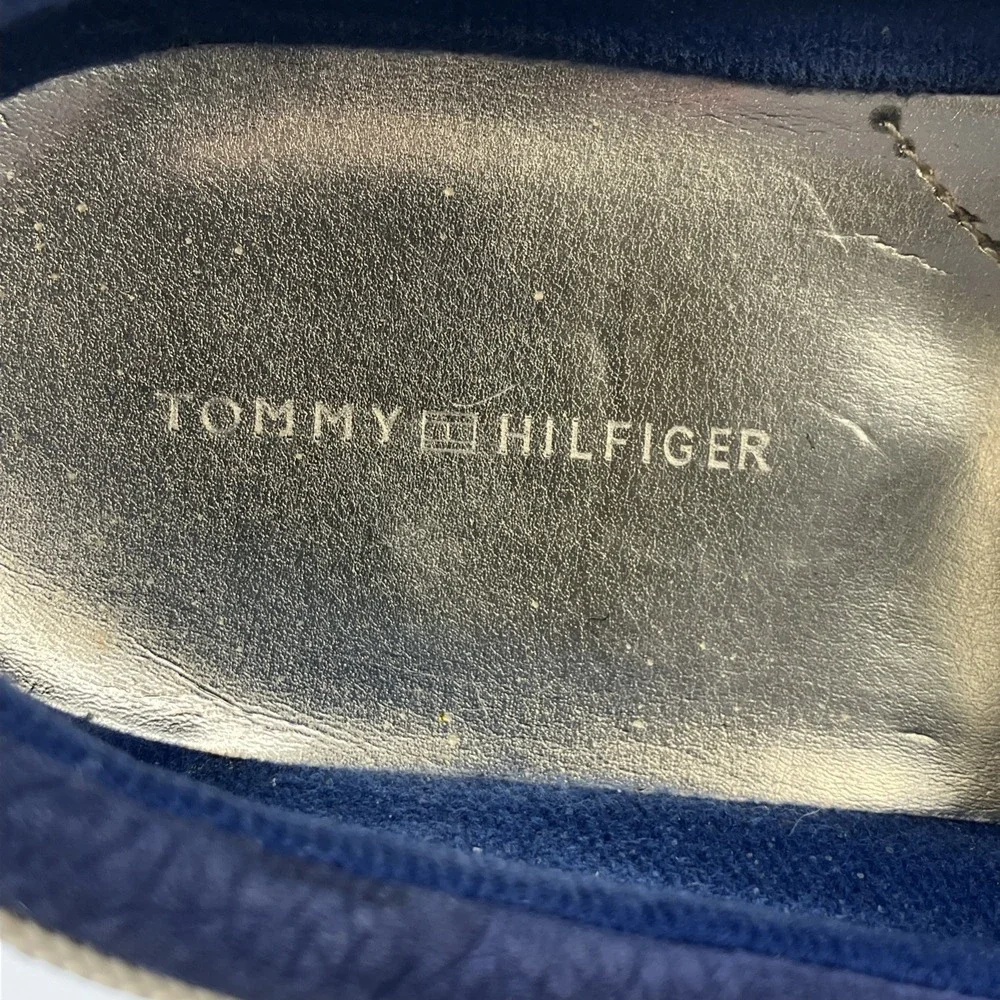 Tommy Hilfiger Navy Blue Plaid Boat Shoes‎ Womens 9.5 M Nautical Yacht Preppy